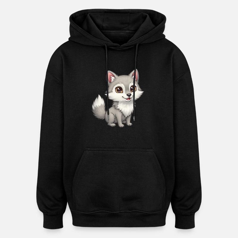 Dessin animé animalier loup - Sweat à capuche oversize unisexe - noir
