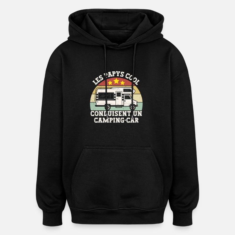 Papys cool en camping-car - Sweat à capuche oversize unisexe - noir