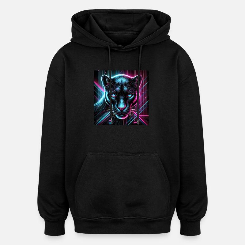 Cyberpunk Panther – Style néon - Sweat à capuche oversize unisexe - noir