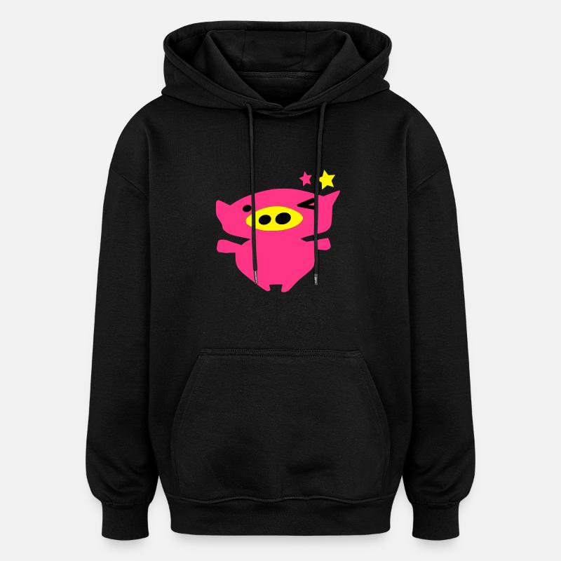 cute_pink_piggy_face_vec10_c3 - Sweat à capuche oversize unisexe - noir