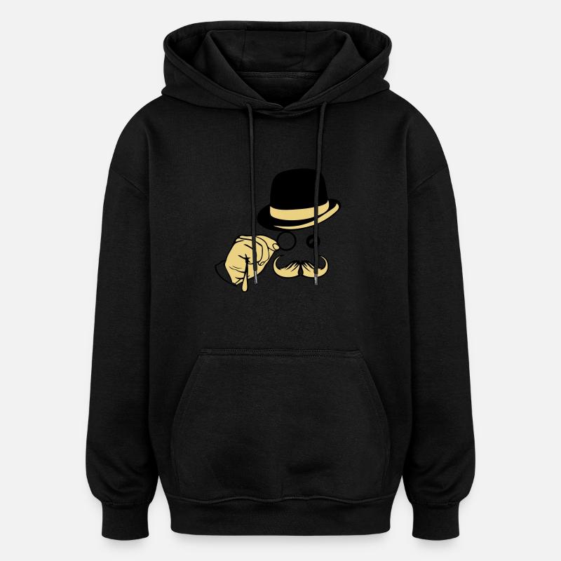 smiley chapeau monocle moustache melon - Sweat à capuche oversize unisexe - noir