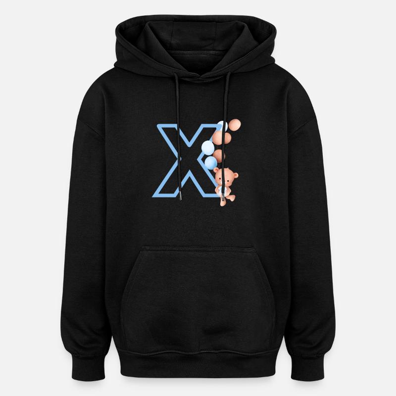 Blauer Buchstabe x Bär - Oversized Unisex Hoodie - Schwarz