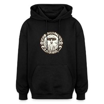 Mandala Champignon Mystique - Art Nouveau Botanique - Sweat à capuche oversize unisexe - noir - Devant - Noah (186cm)