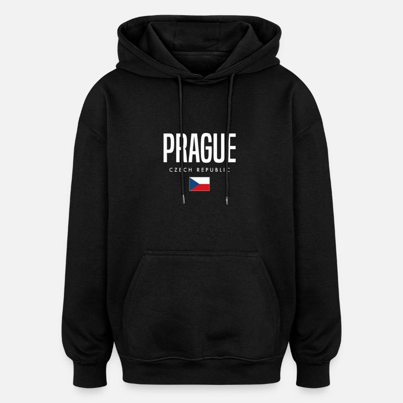 Prague, République tchèque - Sweat à capuche oversize unisexe - noir