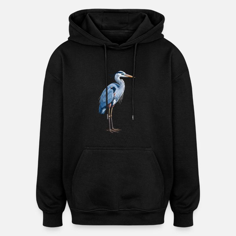 Héron bleu élégant - Sweat à capuche oversize unisexe - noir