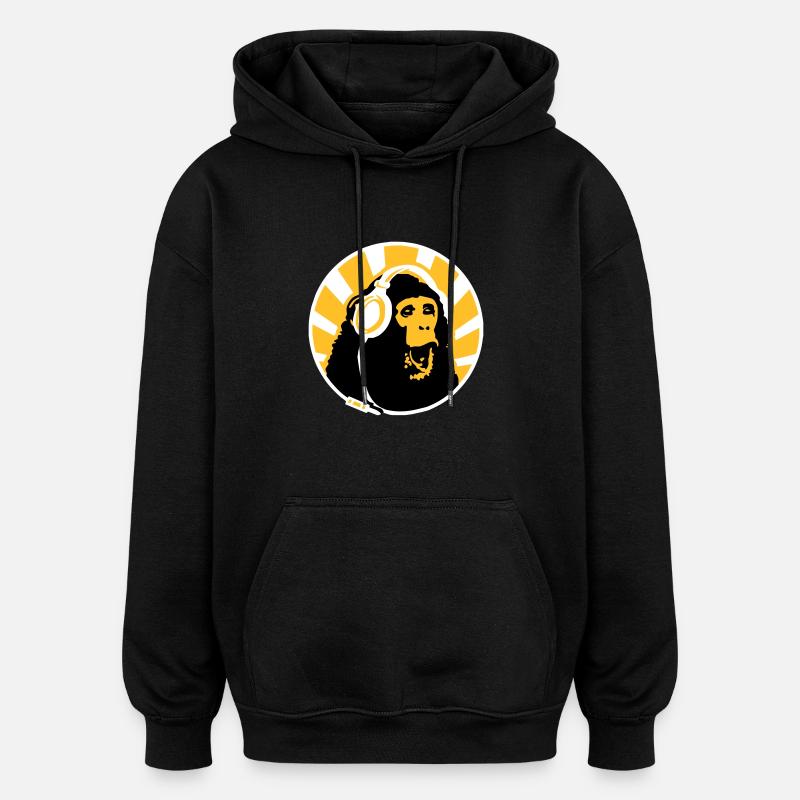 Monkey with Headphones - Sweat à capuche oversize unisexe - noir