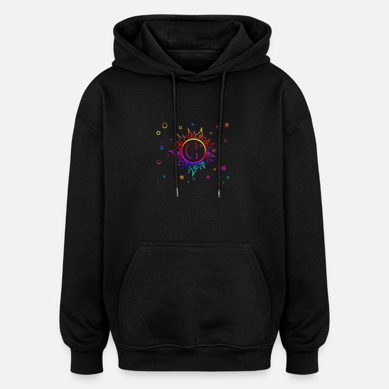 lächelnde Sonne Farbverlauf Regenbogen - Oversized Unisex Hoodie - Schwarz