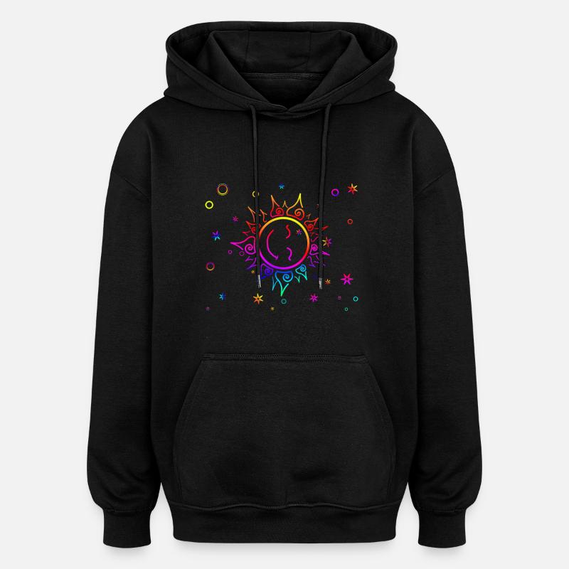 Smiling Sun Gradient Rainbow - Oversized Unisex Hoodie - black