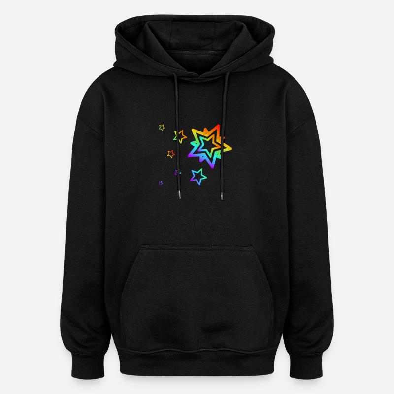 Bunte Sterne Sternschnuppe Regenbogen Farbverlauf - Oversized Unisex Hoodie - Schwarz