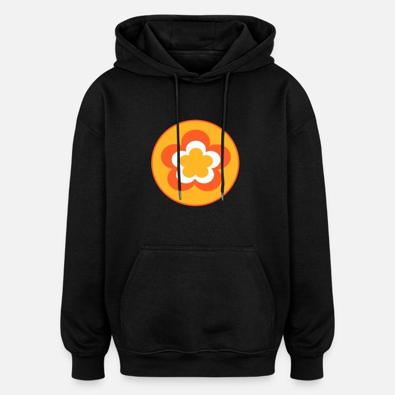 70s Flower Pattern - Oversized Unisex Hoodie - black