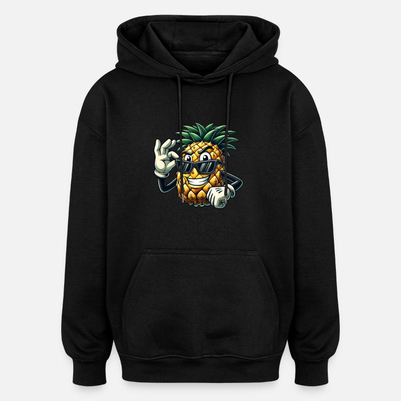 Pineapple Fruit Comic with Sunglasses - Oversized Unisex Hoodie - black