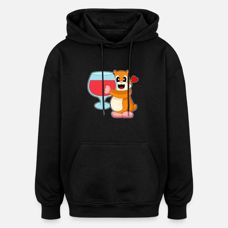 Vin rouge hamster - Sweat à capuche oversize unisexe - noir