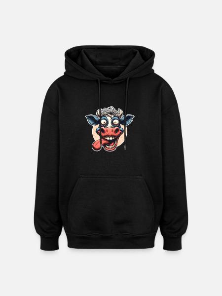 Vache folle - Sweat à capuche oversize unisexe - noir