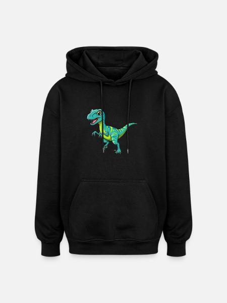 Dino Cartoon Velociraptor - Oversized Unisex Hoodie - black