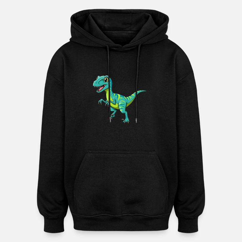 Dino Dessin animé Velociraptor - Sweat à capuche oversize unisexe - noir