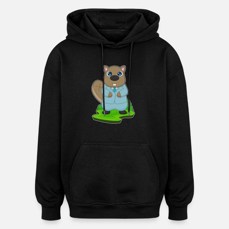 Beaver Groom Suit Wedding - Oversized Unisex Hoodie - black