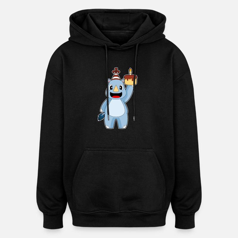 Rhino Birthday Candle Cake - Oversized Unisex Hoodie - black