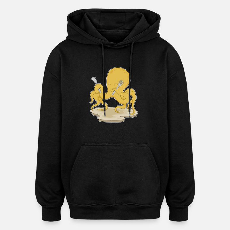 Poulpe Cuillère Fourchette - Sweat à capuche oversize unisexe - noir