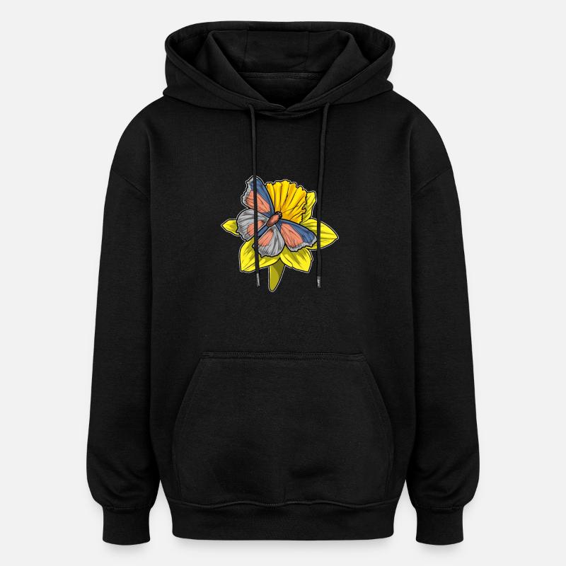 Butterfly Daffodil - Oversized Unisex Hoodie - black