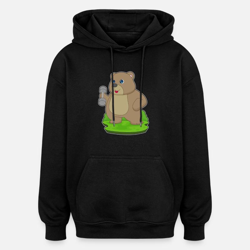 Bear Bodybuilder Dumbbell Bodybuilding - Oversized Unisex Hoodie - black