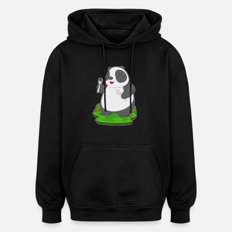 Panda Spoon Fork - Oversized Unisex Hoodie - black