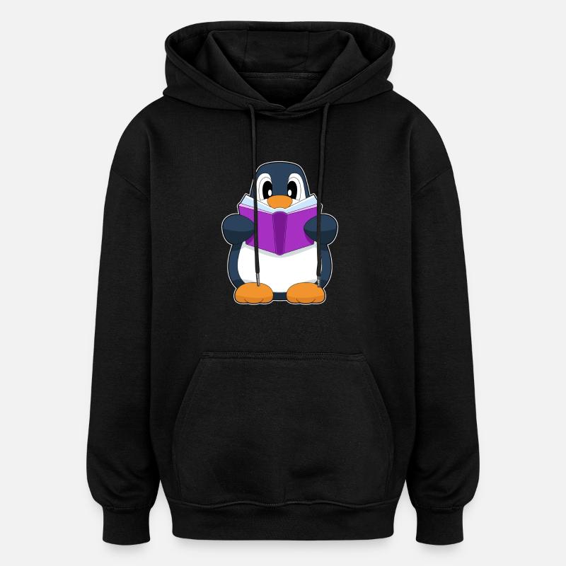 Penguin Nerd Book - Oversized Unisex Hoodie - black