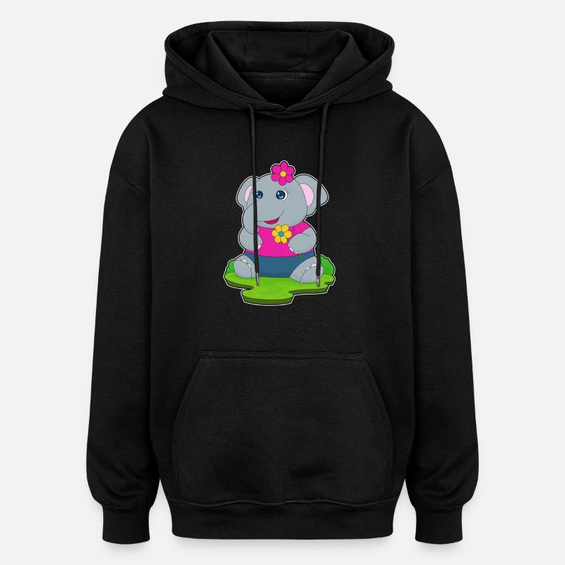 Elephant Flowers - Oversized Unisex Hoodie - black