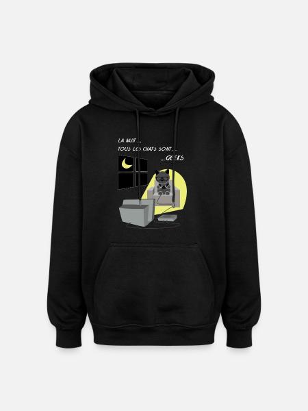 chats geeks - Sweat à capuche oversize unisexe - noir