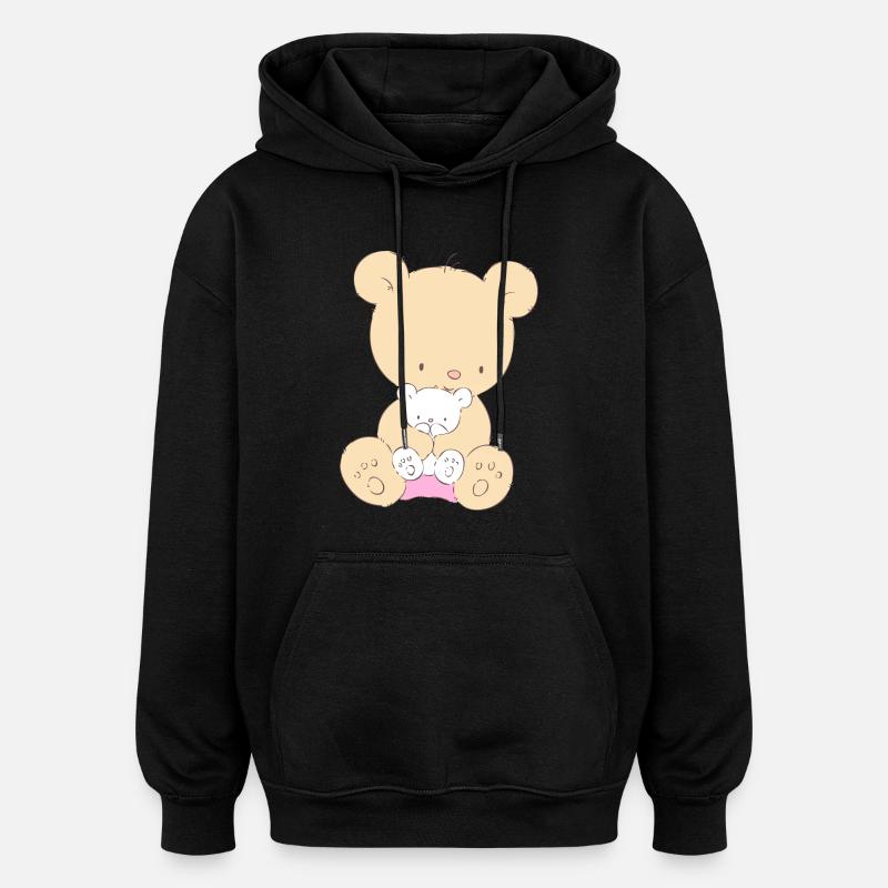 Bear with Teddy Bear - Sweat à capuche oversize unisexe - noir