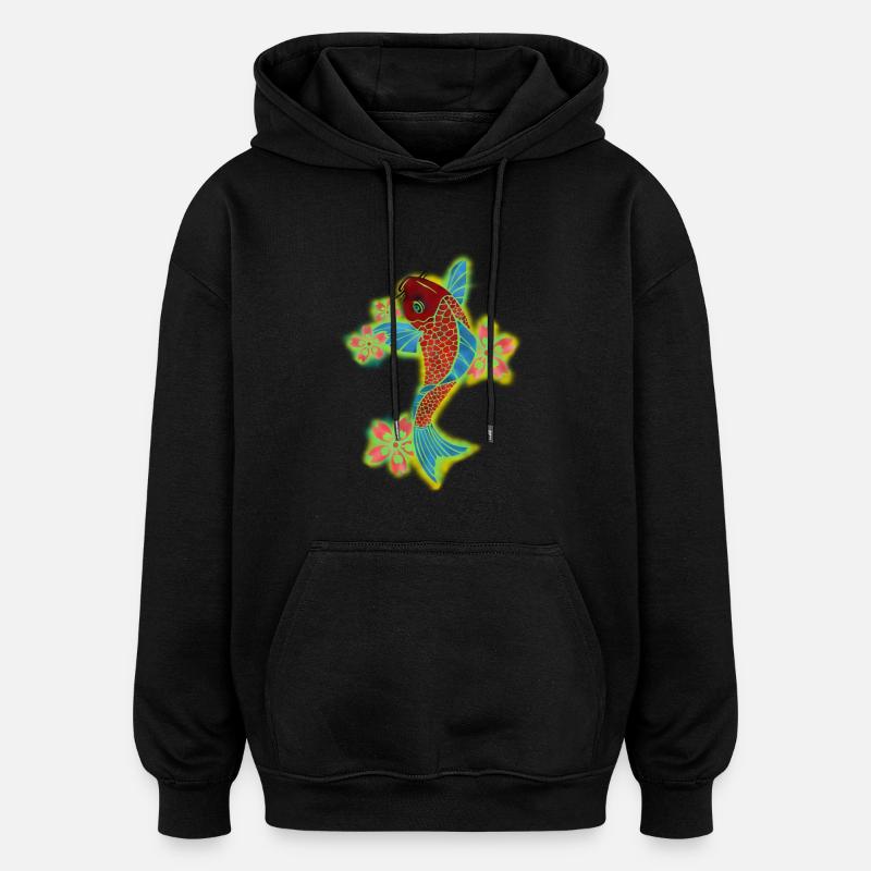 Carpe Japonaise - Sweat à capuche oversize unisexe - noir