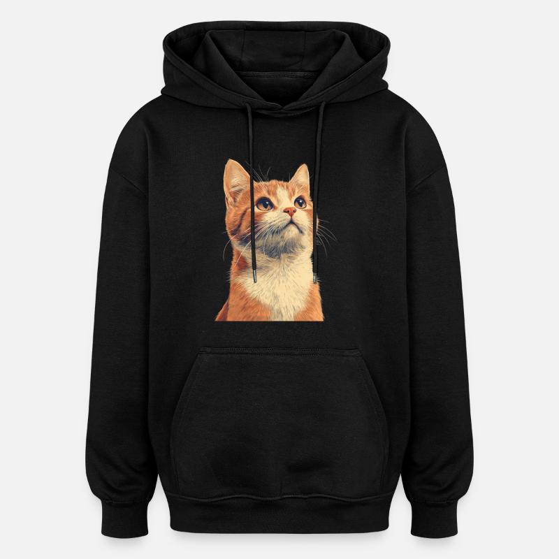 Chat roux mignon - Sweat à capuche oversize unisexe - noir