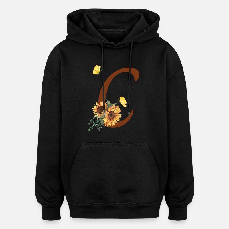 Lettre c tournesol papillon - Sweat à capuche oversize unisexe - noir