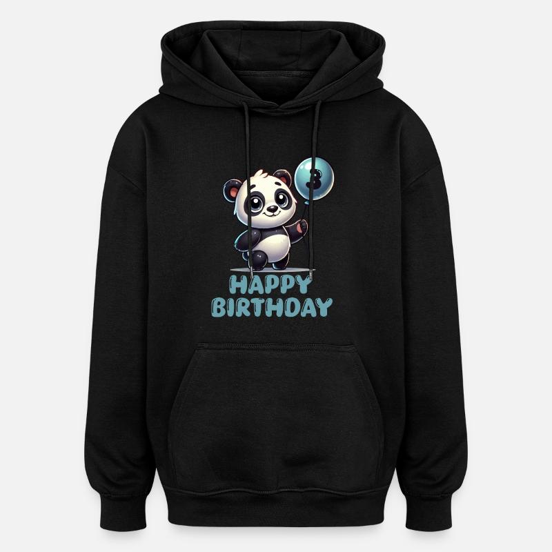 Panda Comic Balloon Birthday 3 - Oversized Unisex Hoodie - black