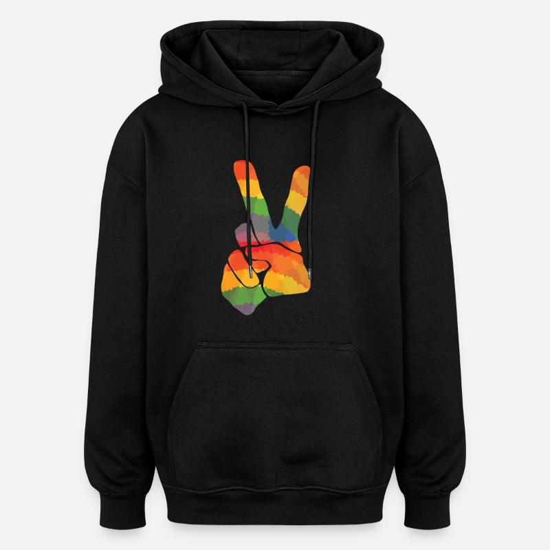 Farvet peace tegn - Oversize unisex hoodie - sort