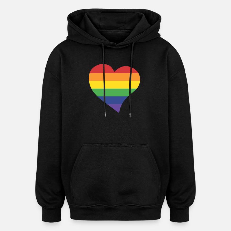 Rainbow heart - Sweat à capuche oversize unisexe - noir