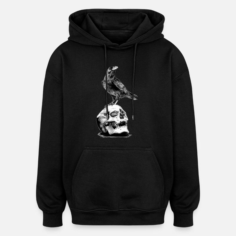 Skull mit Krähe - Oversized Unisex Hoodie - Schwarz