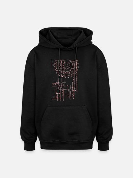 Zahnräder Linienkunst Muster - Oversized Unisex Hoodie - Schwarz