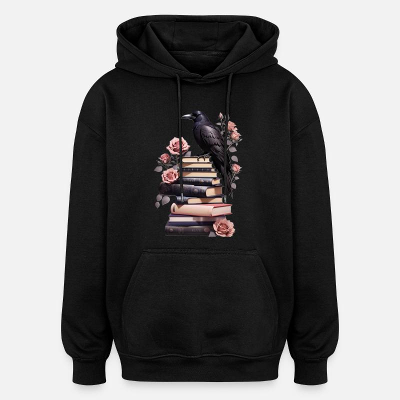 Stack of books with raven - Oversized Unisex Hoodie - black