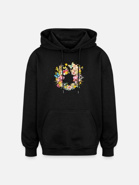 spring-like colourful flowers and butterflies - Oversized Unisex Hoodie - black