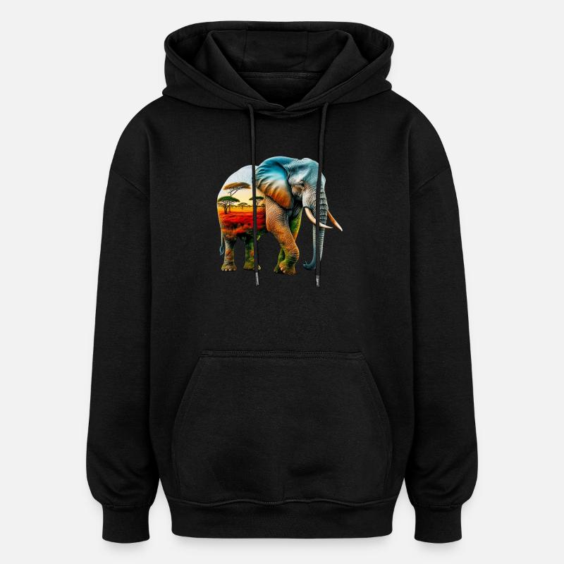 Elefant - Oversized Unisex Hoodie - Schwarz