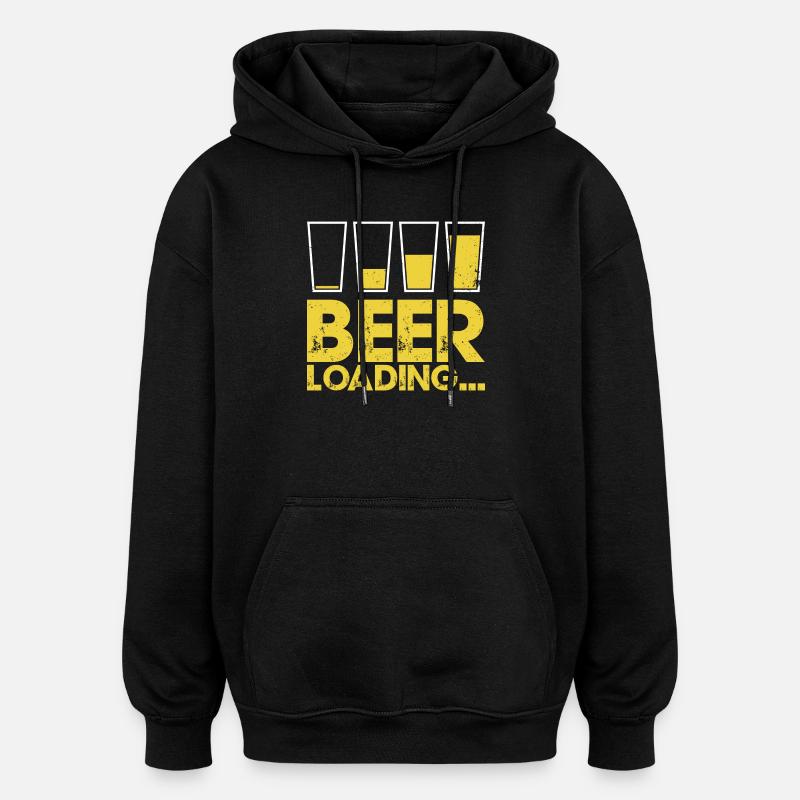 Beer Loading Distressed Typography - Oversized Unisex Hoodie - black