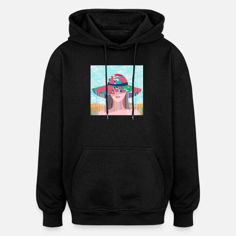 Frau mit psychedelischem farbigem Hut - Oversized Unisex Hoodie - Schwarz