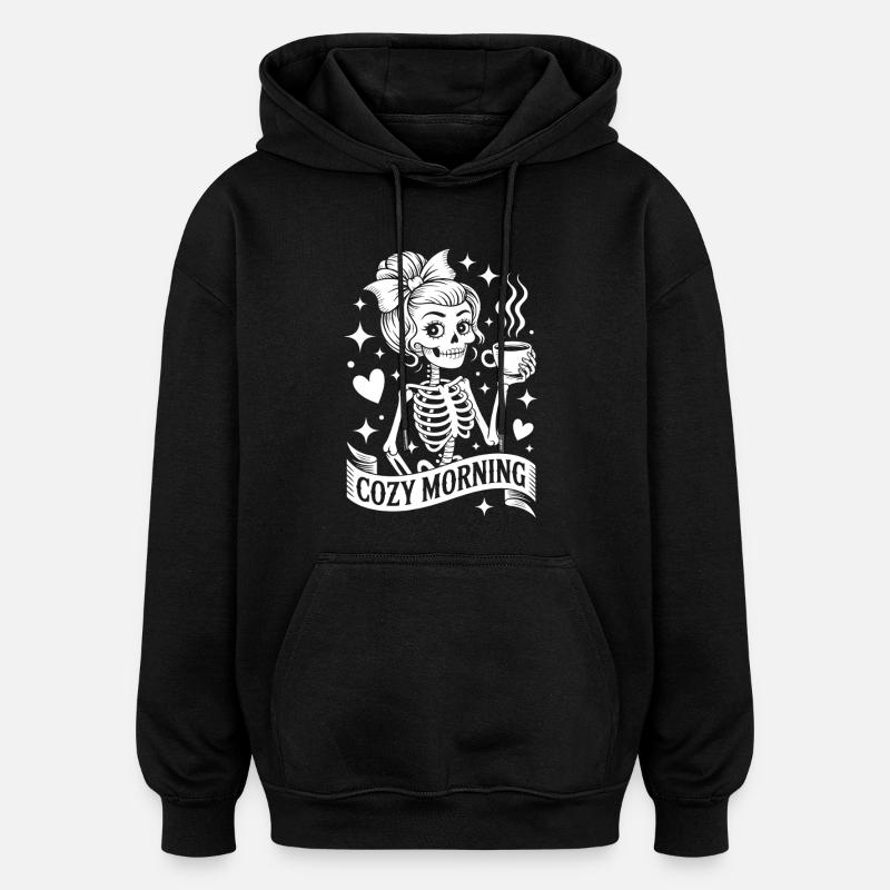 Cuddly Morning Skeleton - Oversized Unisex Hoodie - black