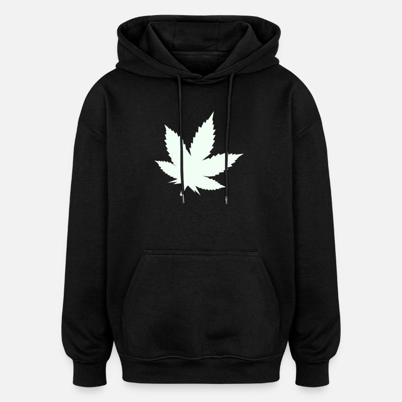 Cannabis Leaf Silhouette Mint - Oversized Unisex Hoodie - black