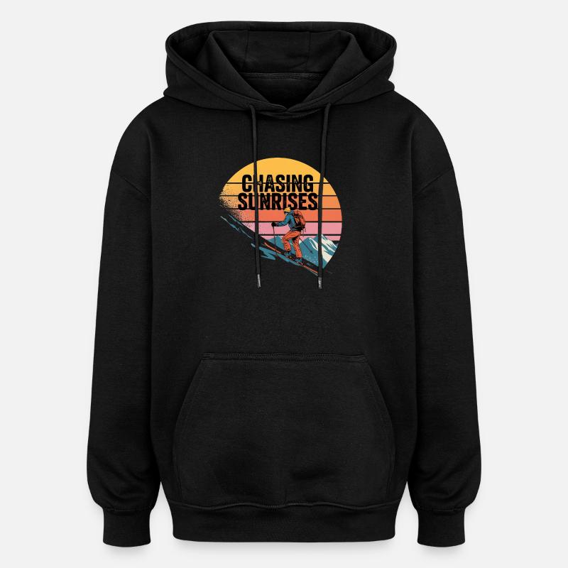 Randonnée à ski à la poursuite des levers de soleil Retro Sunrise - Sweat à capuche oversize unisexe - noir