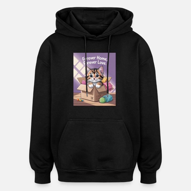 Forever Home Chaton en boîte - Sweat à capuche oversize unisexe - noir