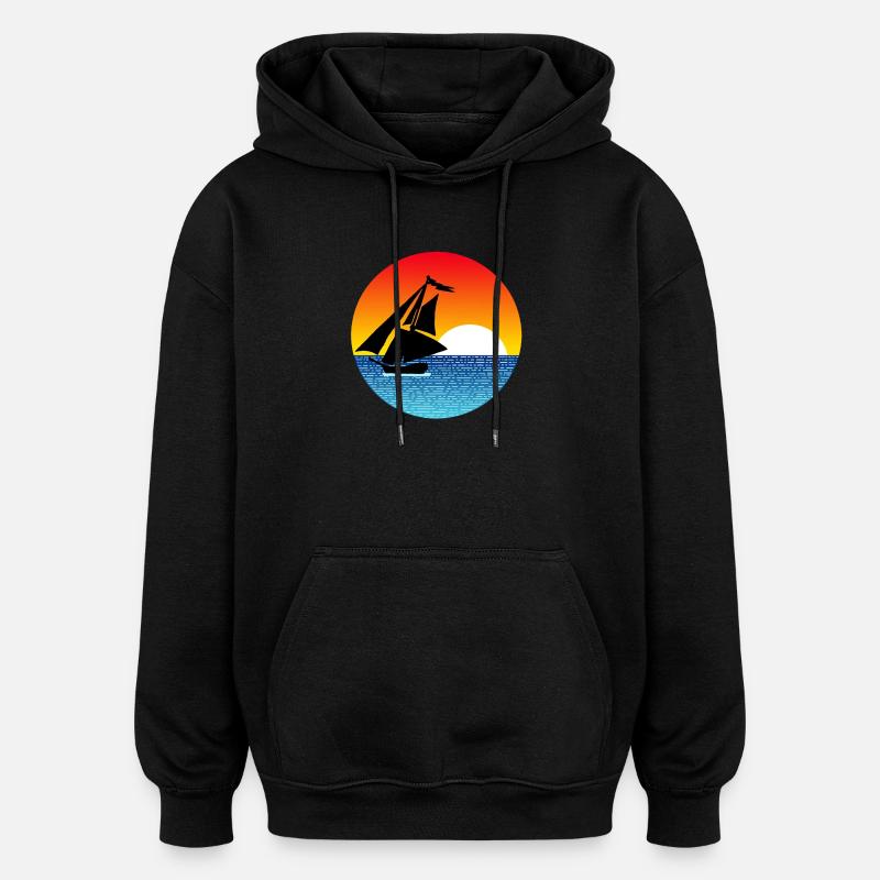 Voilier au coucher du soleil - Sweat à capuche oversize unisexe - noir