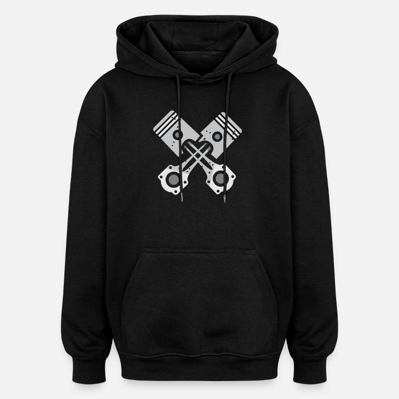 Crossed Piston Gray Mechanic Design - Oversized Unisex Hoodie - black
