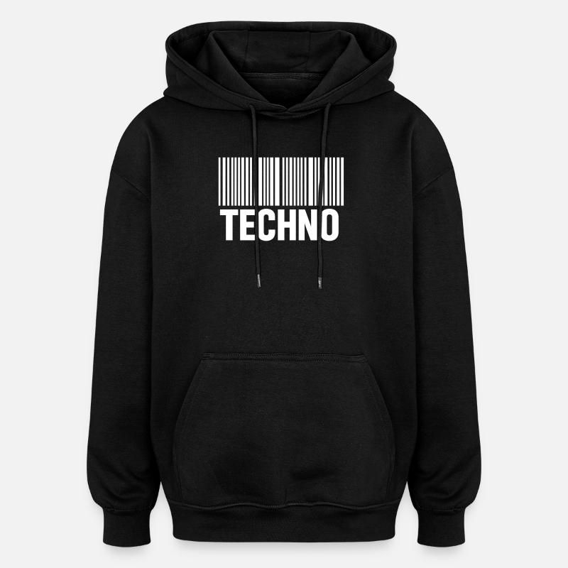 Modèle de code-barres techno - Sweat à capuche oversize unisexe - noir
