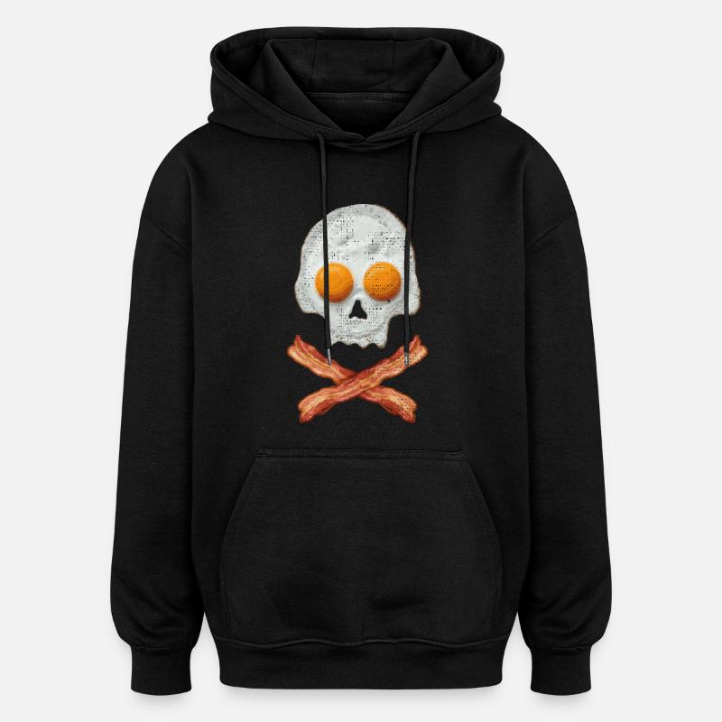 Fried Egg Skull with Bacon Cross - Oversized Unisex Hoodie - black
